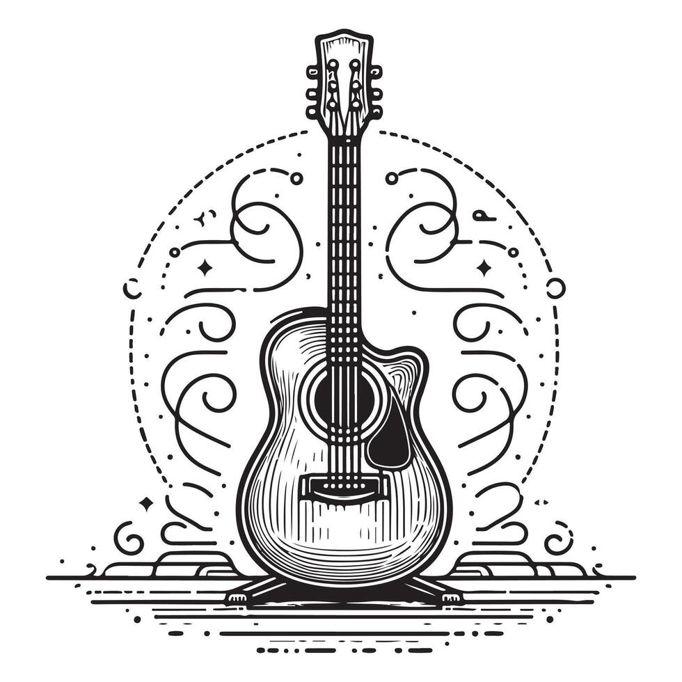 Acoustic Guitar in Detailed Line Art 63039129 Vector Art at