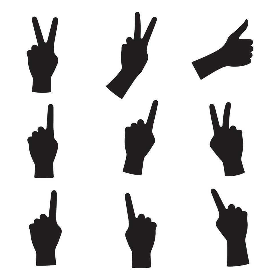 Hand Gestures Silhouettes Thumbs Up Pointing Fingers and Counting Hands vector