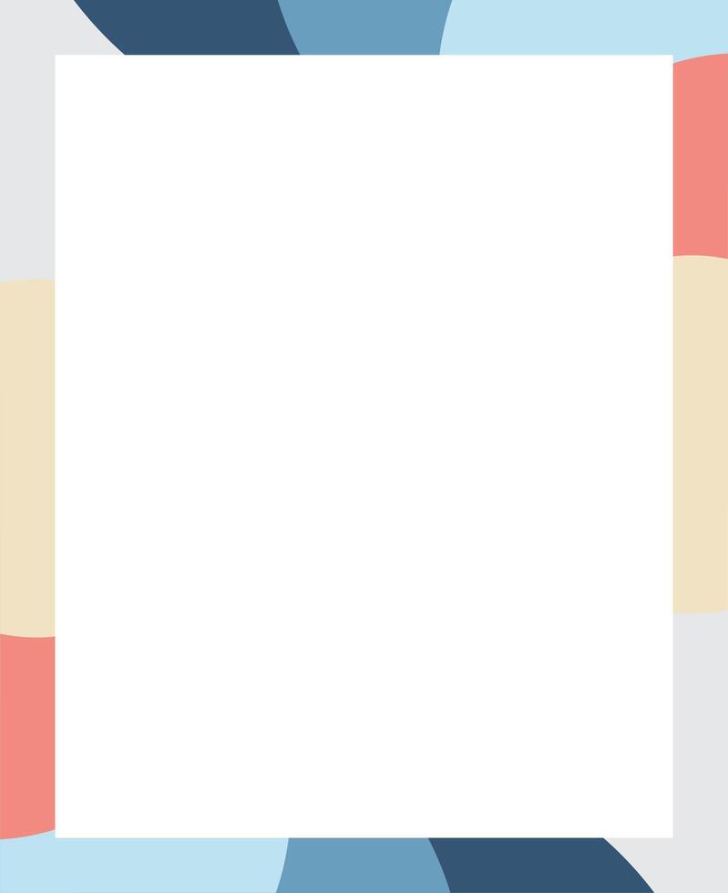 Geometric abstract frame or border background in blue, pink, beige and white colors. Empty space for text or picture. Vertical banner vector