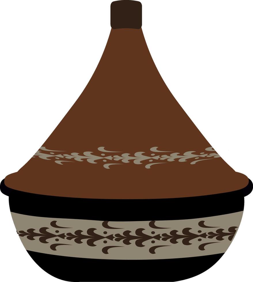 This traditional Moroccan tagine pottery features a conical lid and intricate patterns, used for slow-cooking flavorful North African dishes. vector