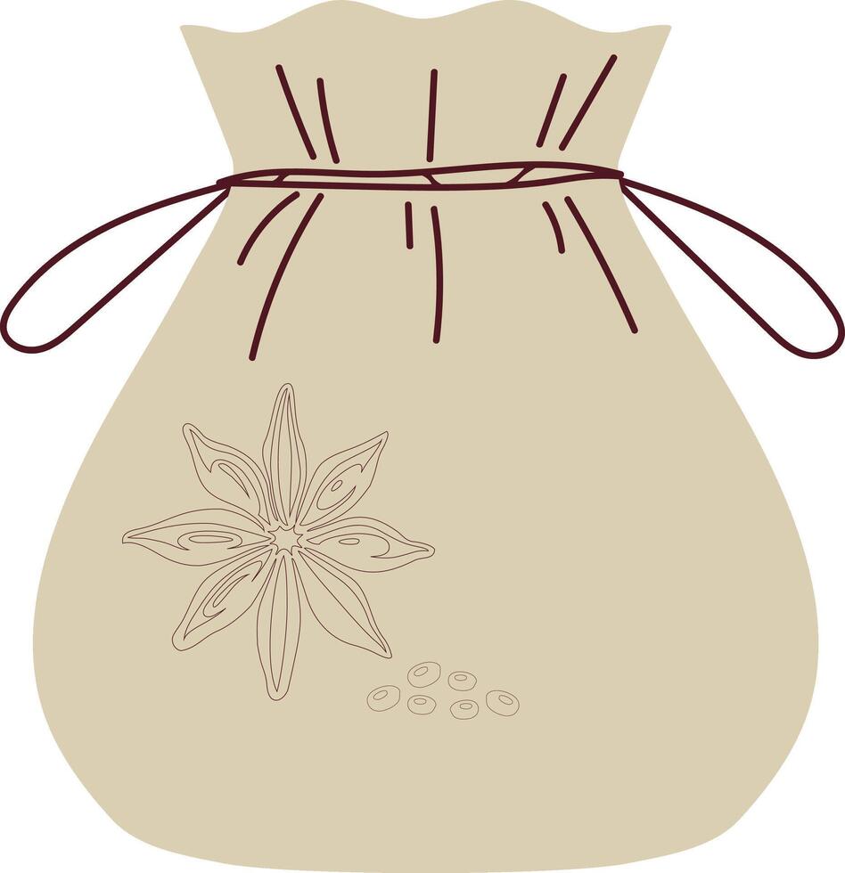 image shows a simple beige spice bag decorated with a anise vector