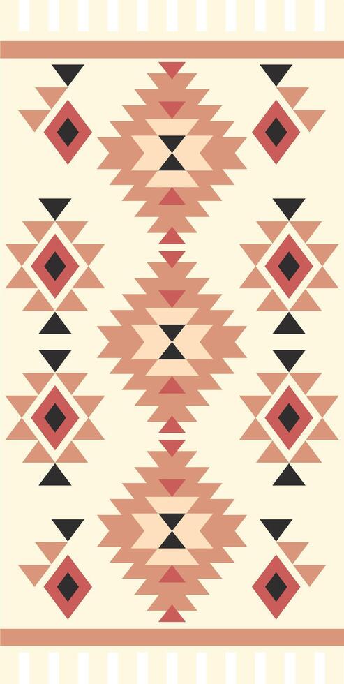 Native American inspired design featuring alternating diamond patterns in earthy tones of beige, black and red on a brown background with decorative edges. vector