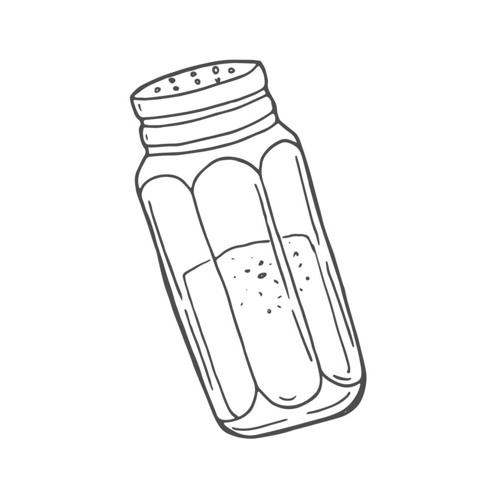 Pepper shaker and ground spice. Hand drawn illustration. Retro style. vector