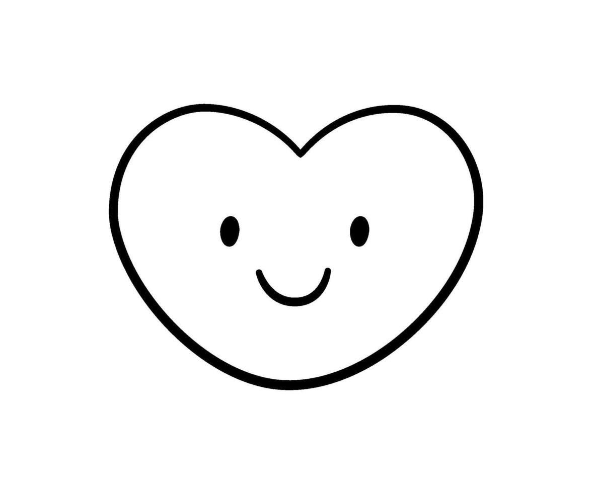 Cute doodle happy heart icon. Smile laughing heart. Love kawaii emoji. Hand drawn romantic emoticon. Good mood. Expression love shape. illustration isolated vector
