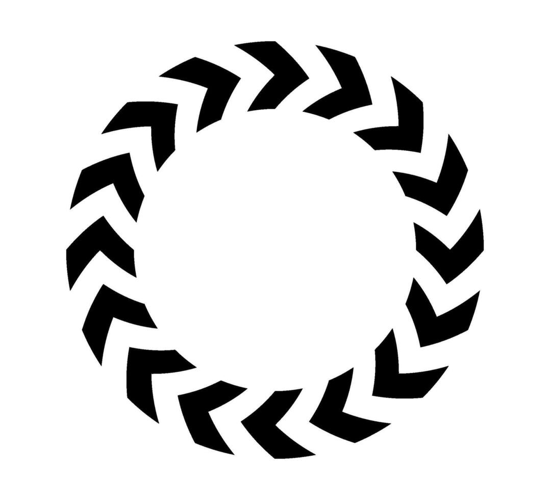 Chevron arrow circle. Chevron shape round frame. Motion direction road border. Triangle arrow sign. Warning repeat stripe. Circle arrow. illustration isolated on white background vector