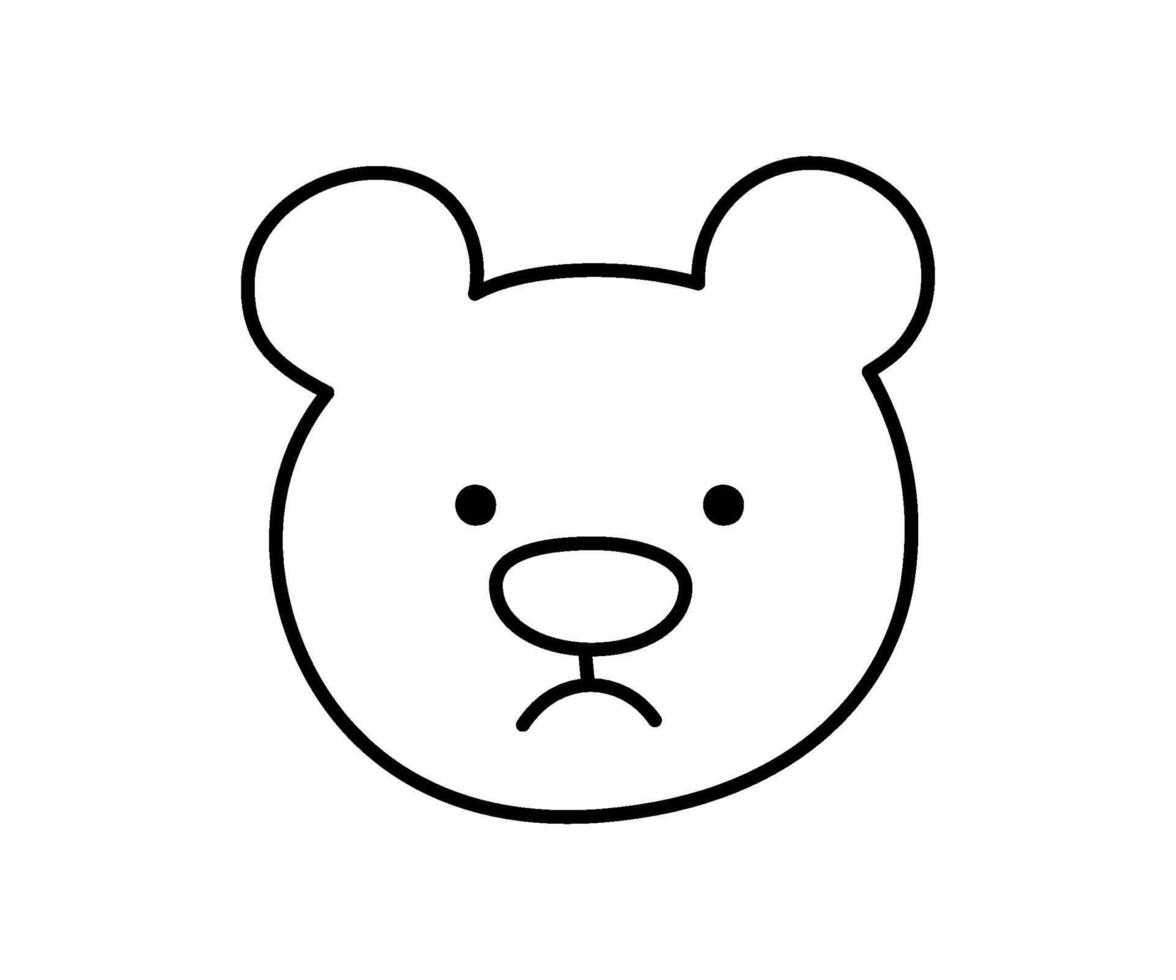 Cute doodle sad bear face icon. Sad upset bear. Teddy kawaii emoji. Hand drawn animal emoticon. Expression teddy head. Bad mood. illustration isolate on white background vector