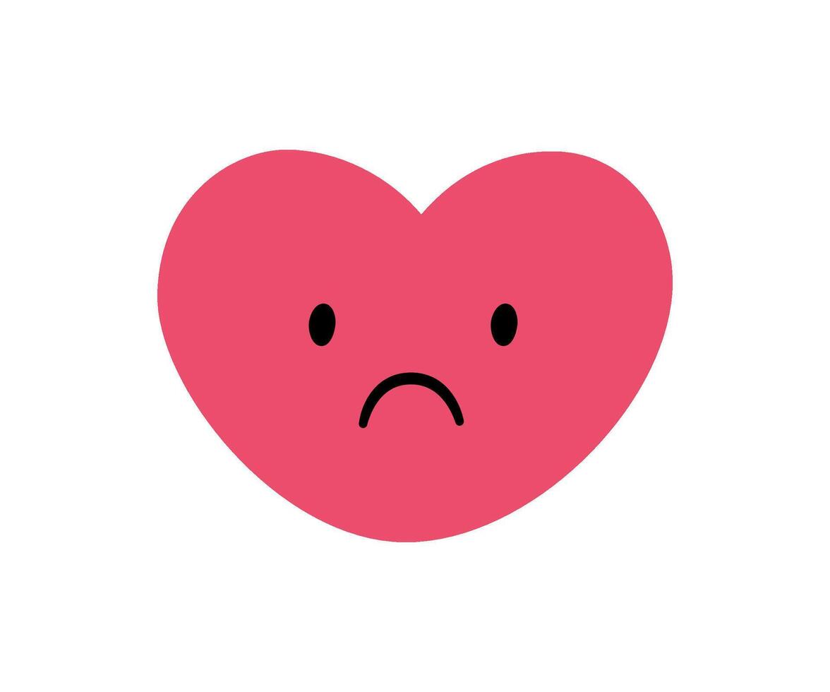 Cute doodle sad heart face icon.. Sad upset heart. Love kawaii emoji. Hand drawn romantic emoticon. Expression love shape. Bad mood. illustration isolated on white background vector