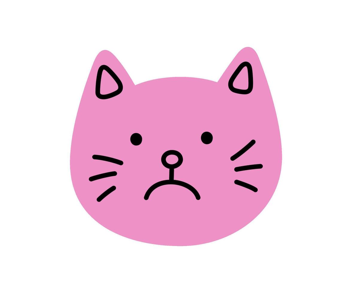 Cute doodle cry cat face icon. Sad crying cat. Kitty kawaii emoji. Hand drawn animal emoticon. Expression kitty head Bad mood. illustration isolated on white background vector