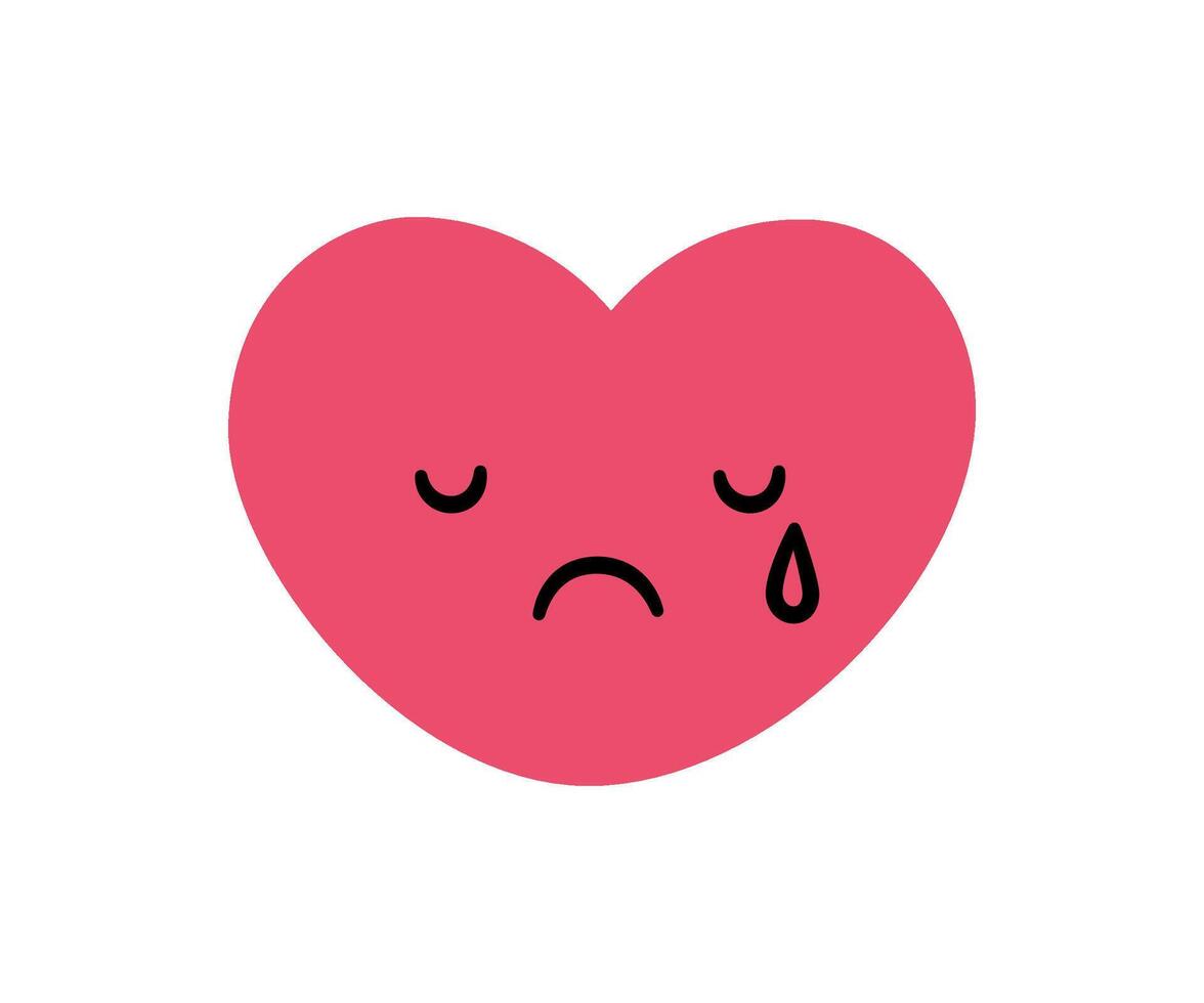 Cute doodle cry heart face icon. Sad crying heart. Love kawaii emoji. Hand drawn romantic emoticon. Expression love shape. Bad mood. illustration isolated on white background vector
