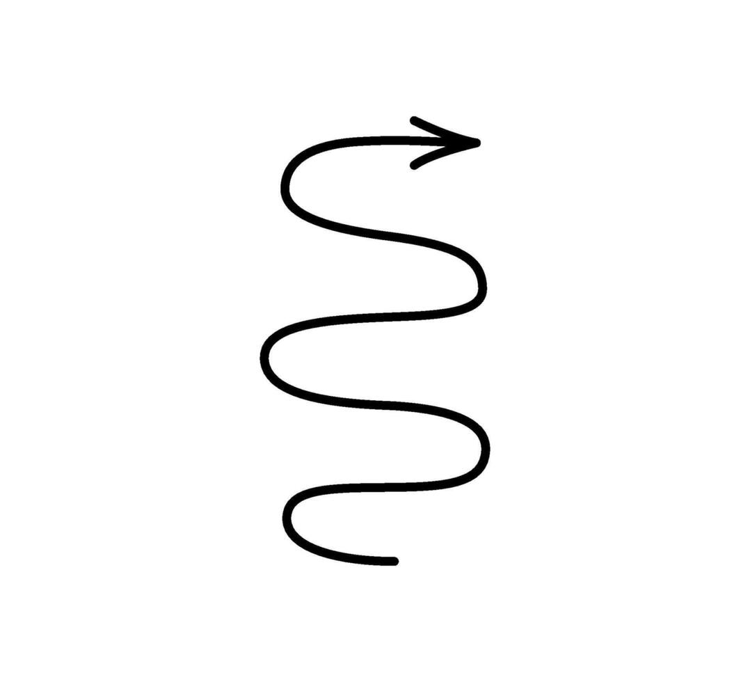 Spiral hand drawn arrow. Curly line doodle black arrow. Fun design infographic element. Spiral spring pointer. illustration isolated on white background vector