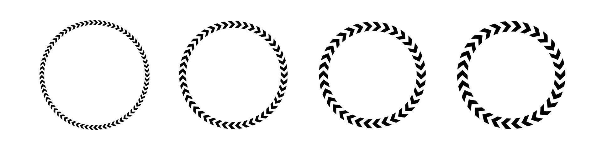 Chevron arrow circles set. Chevron shape round frame. Motion direction road border. Triangle arrow sign. Warning repeat stripe. Circle arrow icon. illustration isolated on white background vector