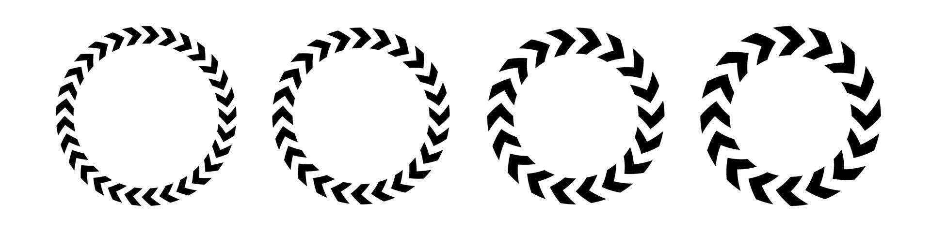 Chevron arrow circle set. Chevron shape round frame. Motion direction road border. Triangle arrow sign. Warning repeat stripe. Circle arrow icon. illustration isolated on white background vector