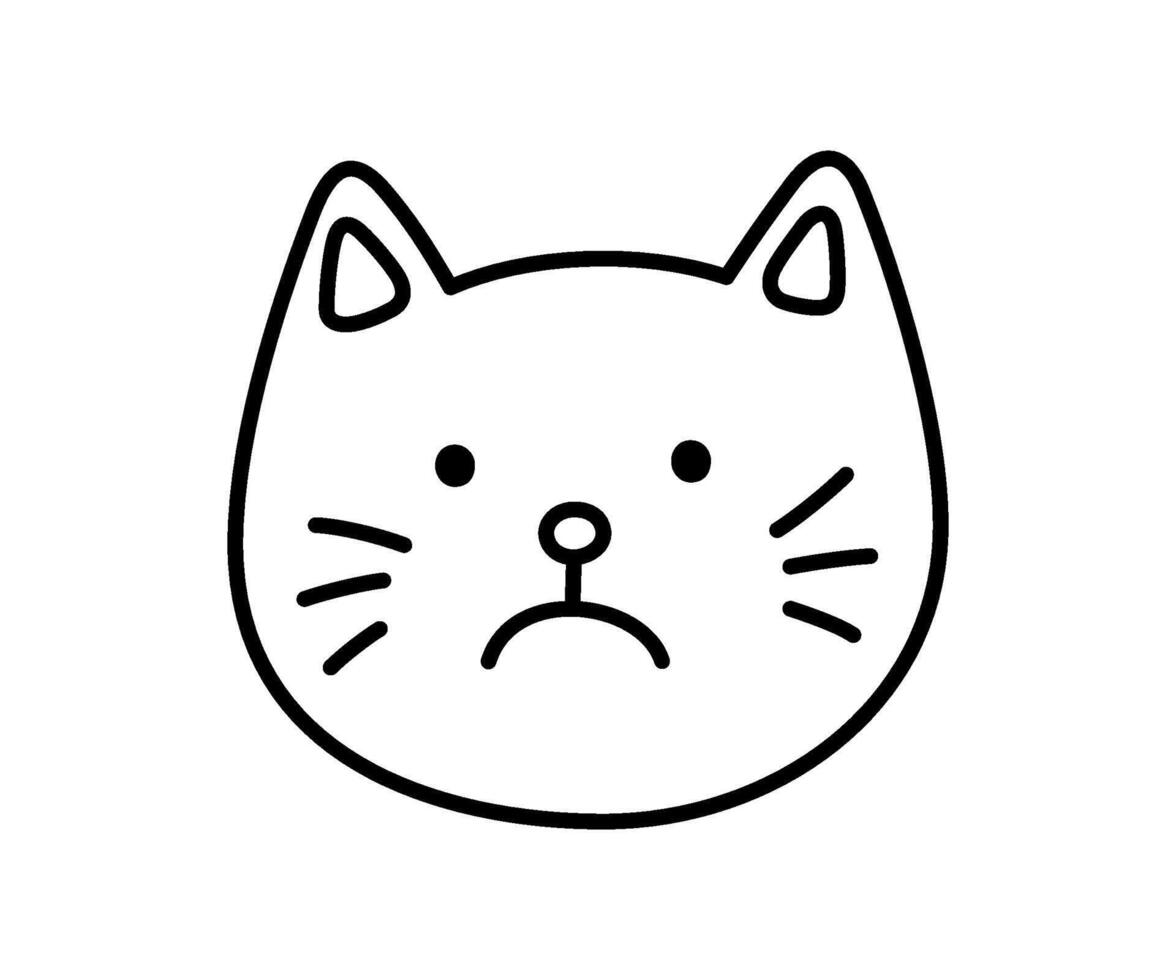 Cute doodle cry cat face icon. Sad crying cat. Kitty kawaii emoji. Hand drawn animal emoticon. Expression kitty head. Bad mood. illustration isolated on background vector