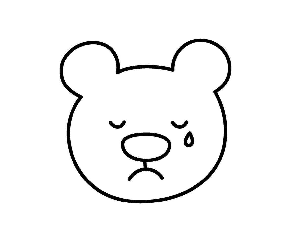 Cute doodle cry bear face icon. Sad crying bear. Teddy kawaii emoji. Hand drawn animal emoticon. Expression teddy head. Bad mood. illustration isolated on white background vector