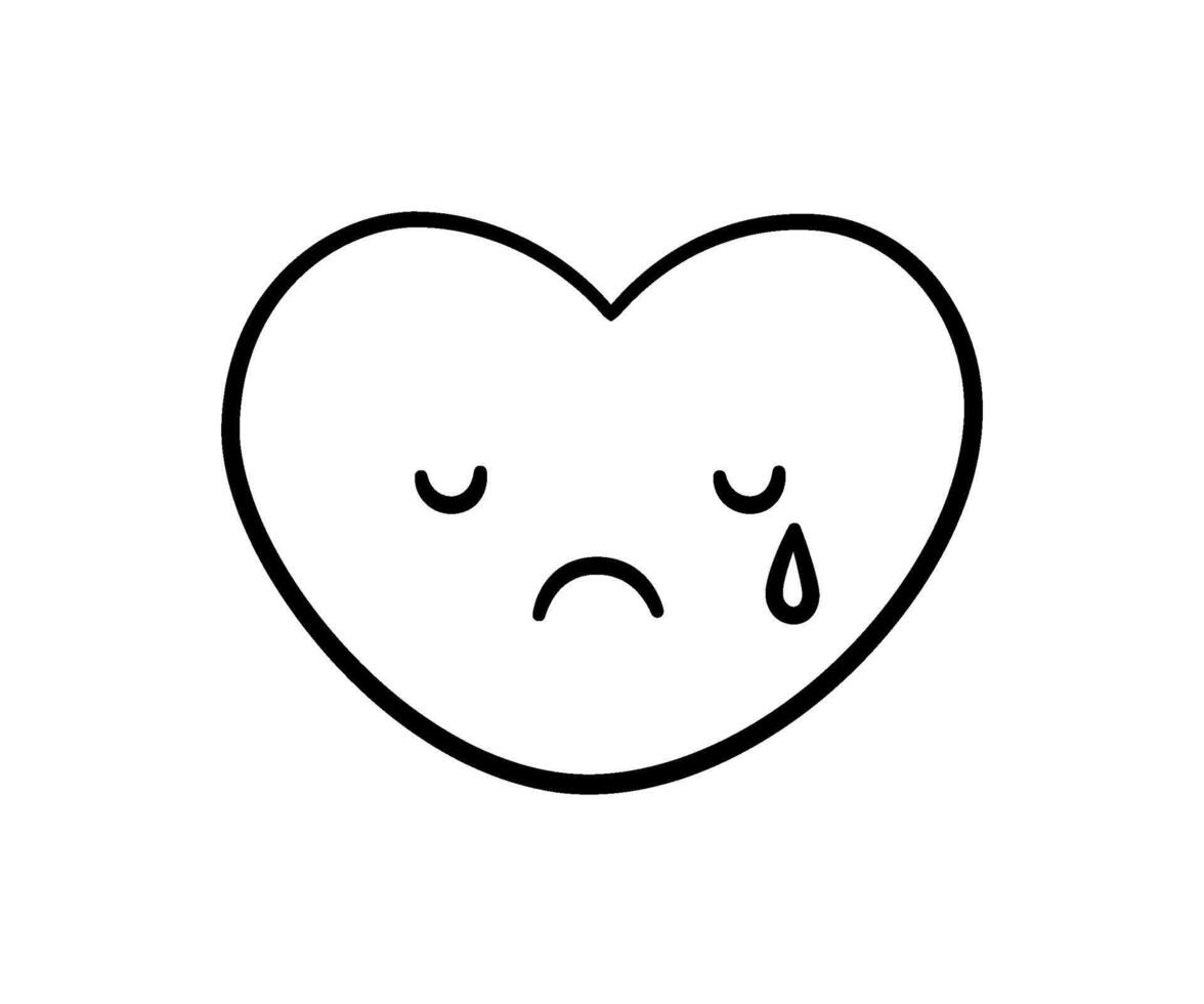 Cute doodle cry heart face icon Sad crying heart. Love kawaii emoji. Hand drawn romantic emoticon. Expression love shape. Bad mood. illustration isolated on white background vector