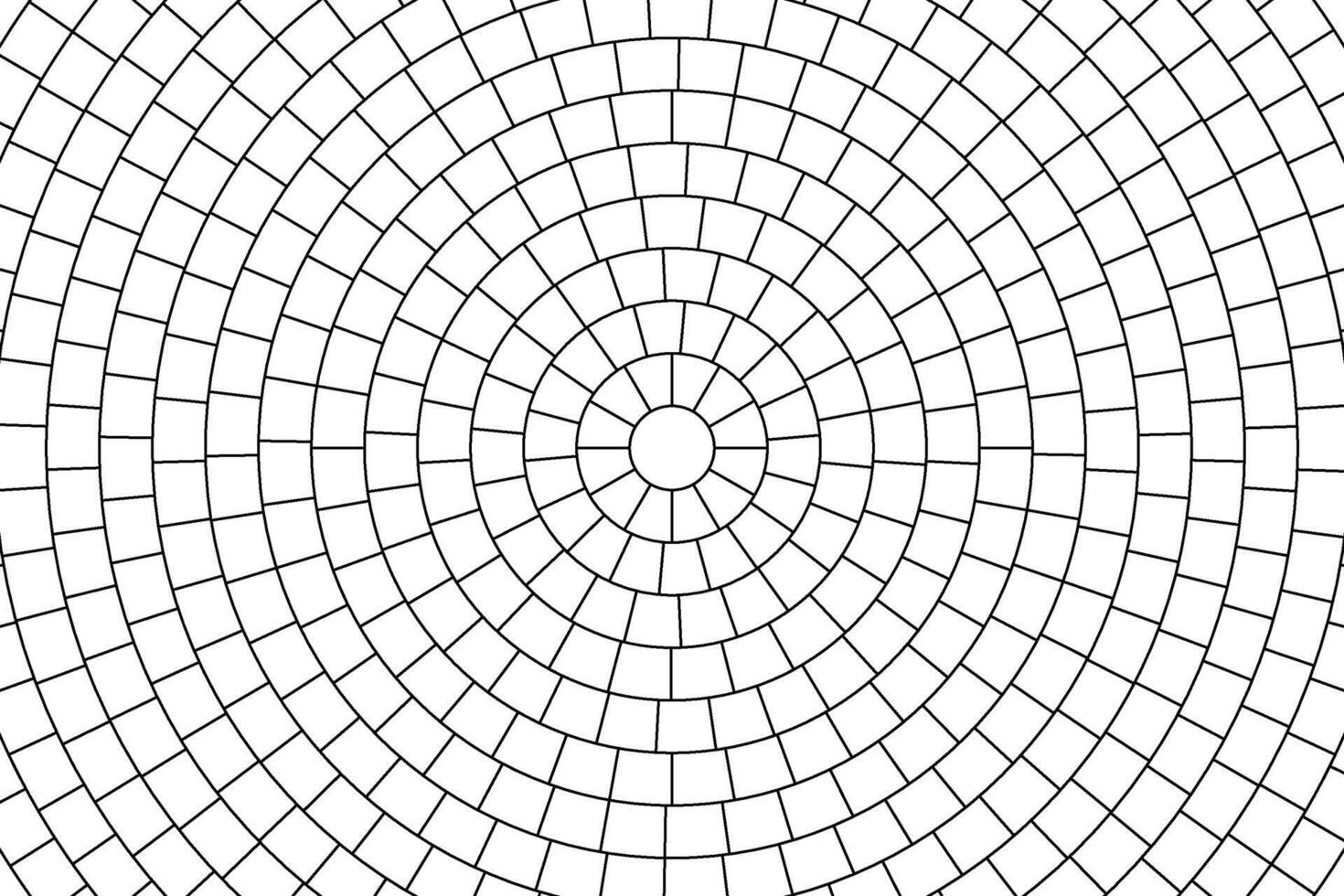 Paved circle pattern tile background. Circular brick mosaic. Round radial stone pavement. Paving tile simple floor texture. Black line. illustration isolated on white background vector