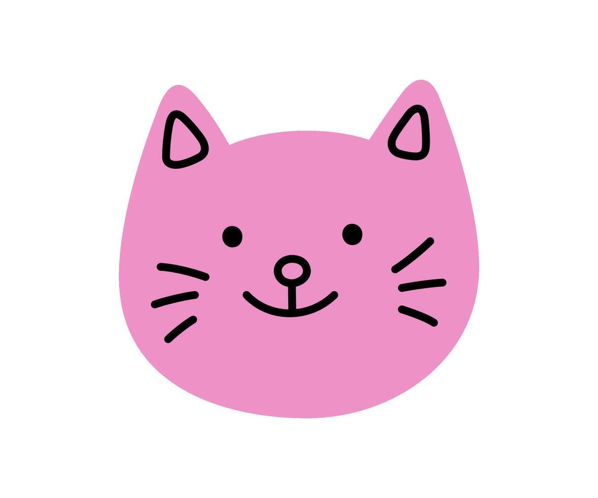 Cute doodle happy cat face icon. Smile laughing cat. Kitty kawaii emoji. Hand drawn animal emoticon. Good mood. Expression kitty head. illustration isolated white background vector