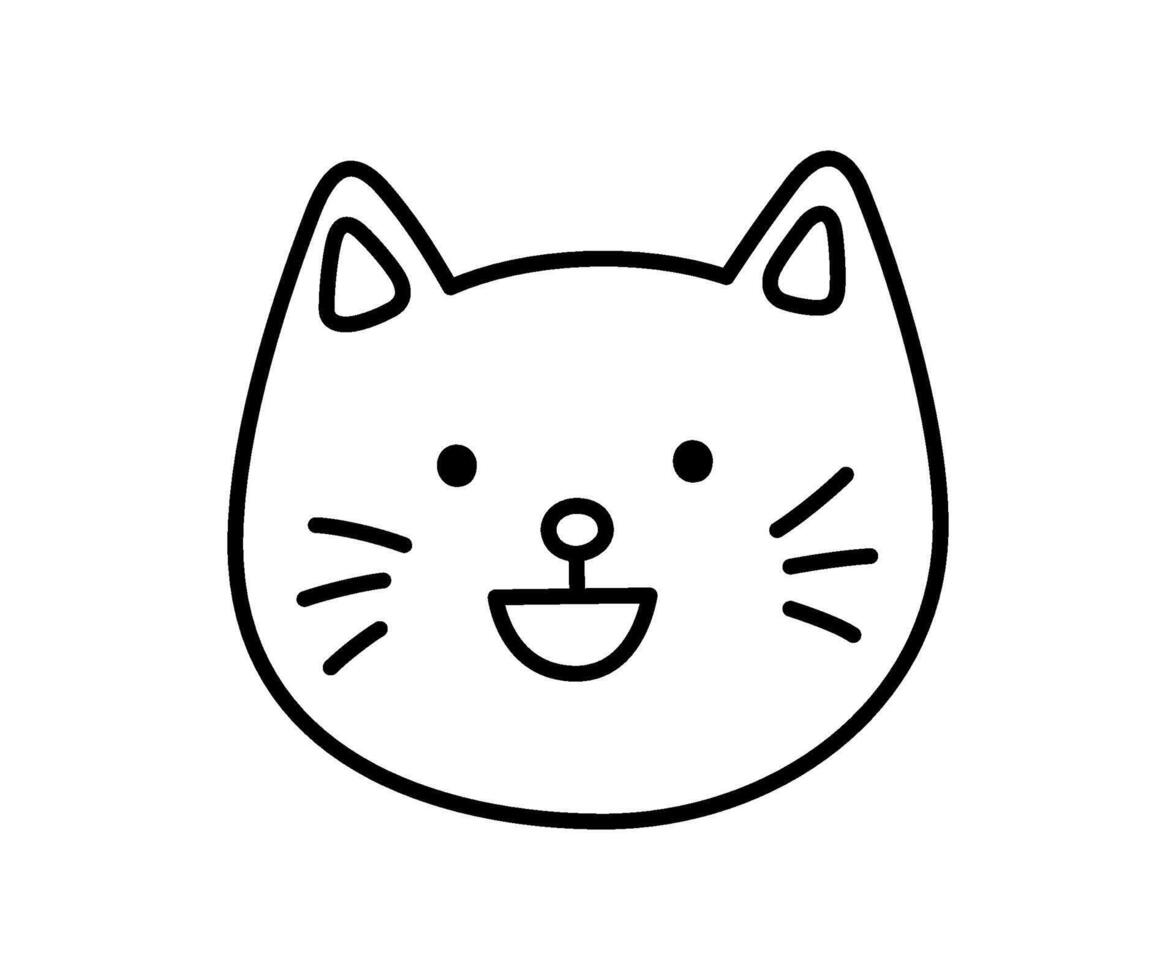 Cute doodle happy cat face icon. Smile laughing cat. Kitty kawaii emoji. Hand drawn animal emoticon. Good mood. Expression kitty head. illustration vector