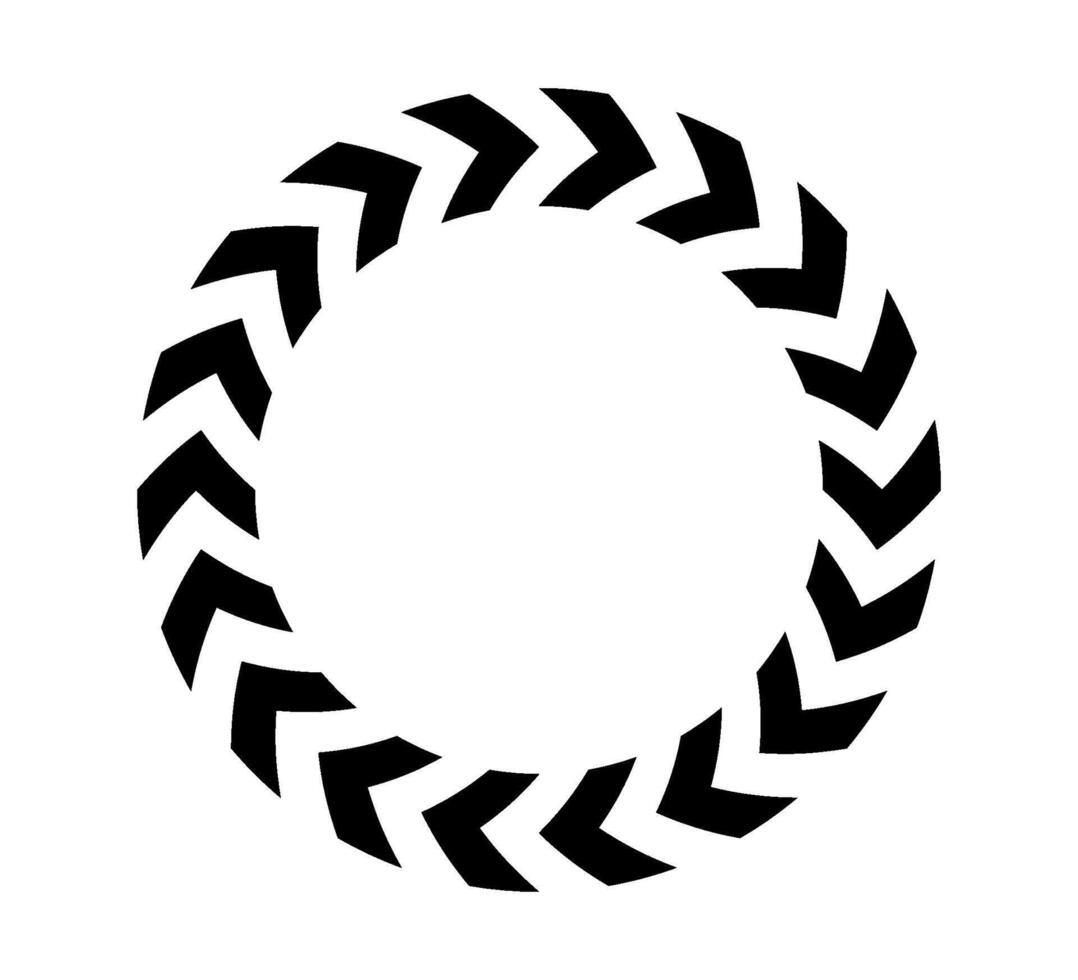 Chevron arrow circle. Chevron shape round frame. Motion direction road border. Triangle arrow sign. Warning repeat stripe. Circle arrow icon. illustration isolated in white background vector