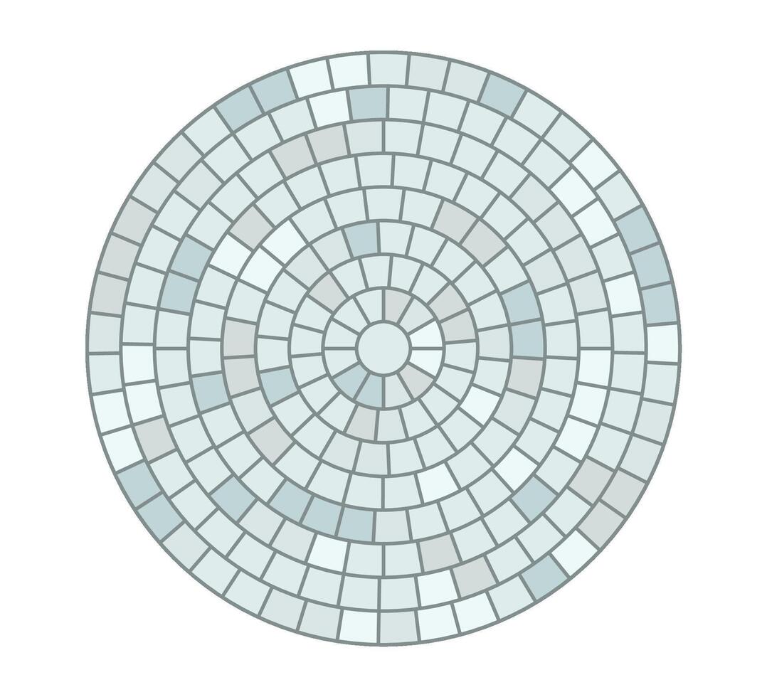 Paved circle pattern tile. Circular brick mosaic. Round radial stone pavement. Paving tile simple texture. Blue stones. illustration isolated on white background vector