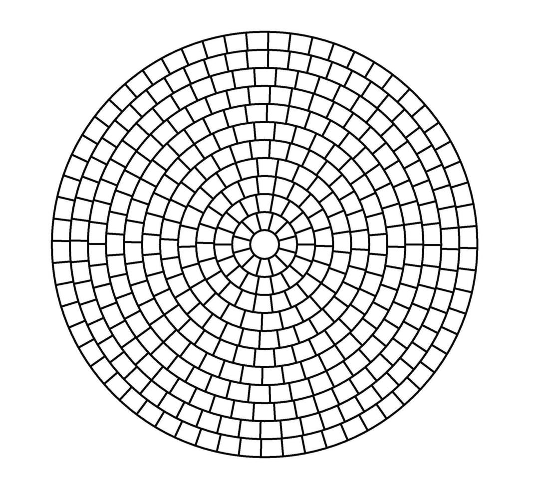 Paved circle pattern tile. Circular brick mosaic. Round stone pavement. Paving tile simple floor texture. Black line. illustration isolated on white background vector