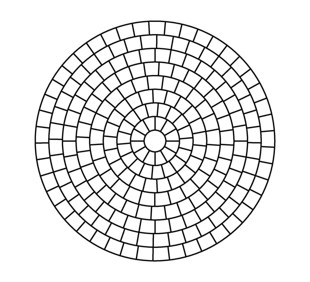 Paved circle pattern tile. Circular brick mosaic. Round radial stone pavement. Paving tile simple floor textur. illustration isolated on white background vector