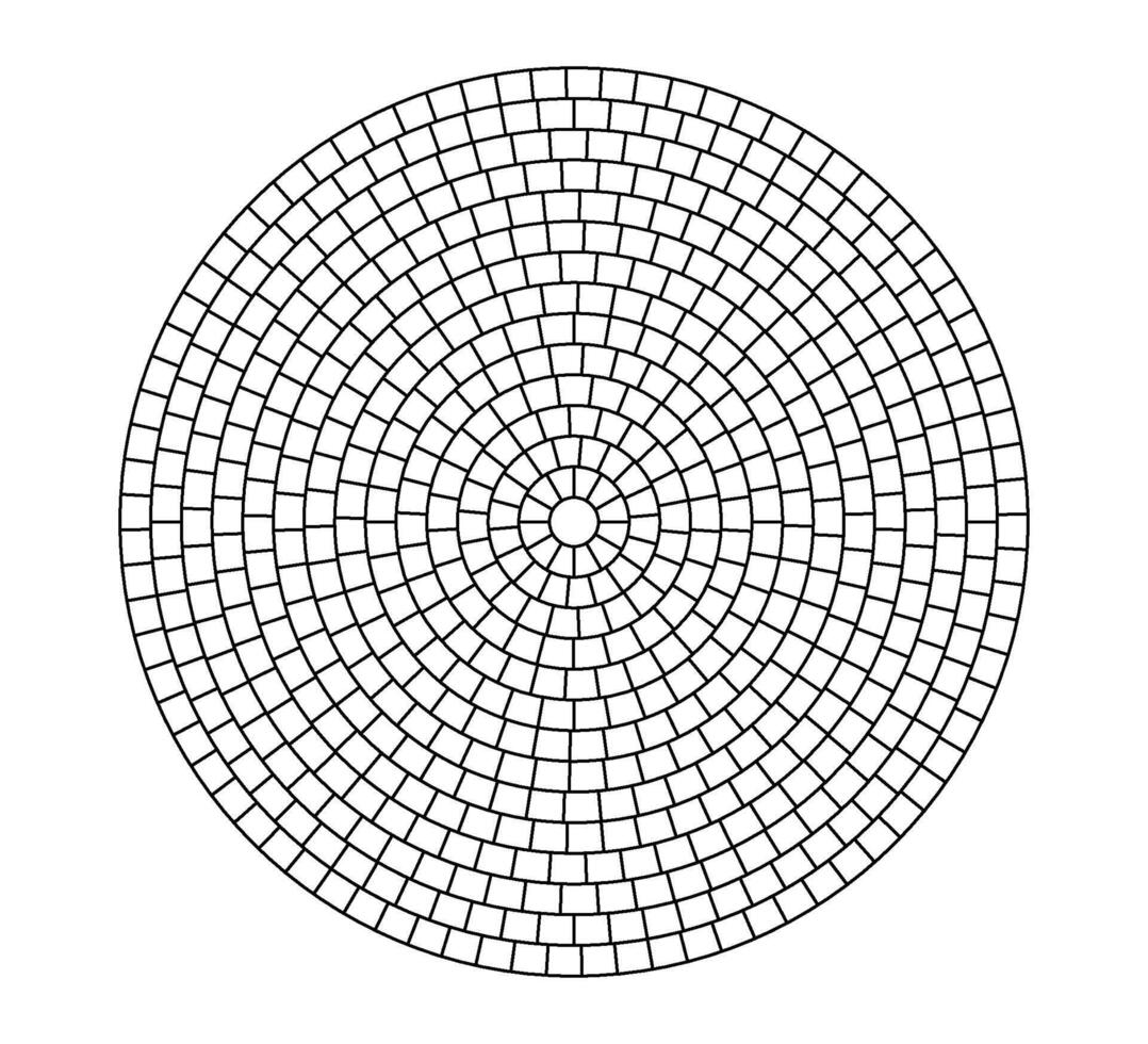 Paved circle pattern tile. Circular brick mosaic. Round radial stone pavement. Paving tile simple floor texture. Black line. illustration isolated white background vector