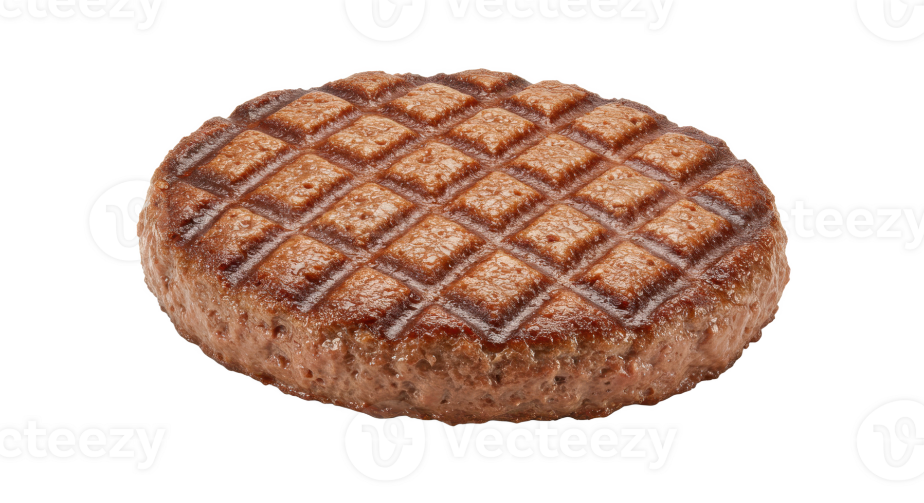 Isolated grilled burger patty with diamond pattern on top against png