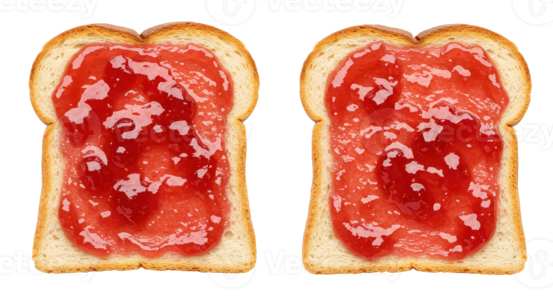Two slices of white bread topped with a generous layer of vibrant red strawberry png