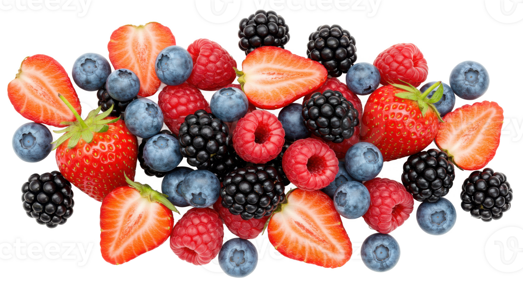 Assorted fresh berries including strawberries, raspberries, blueberries, png