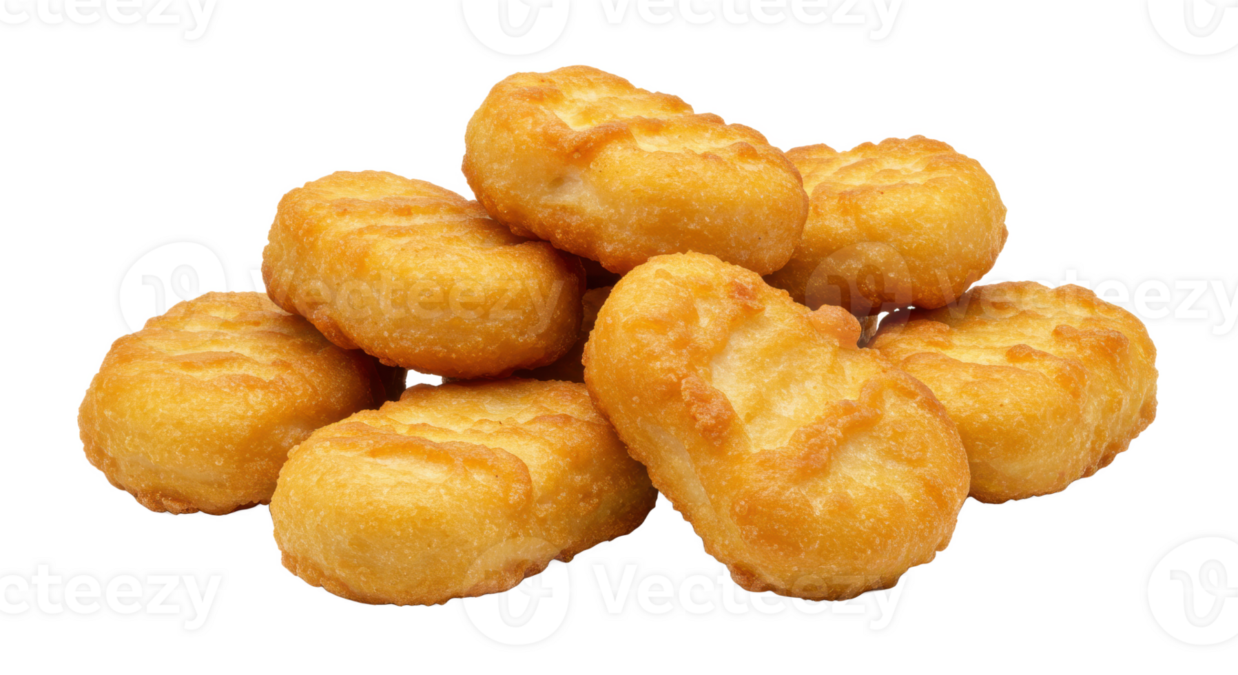 A pile of seven golden brown chicken nuggets stacked on top of each png
