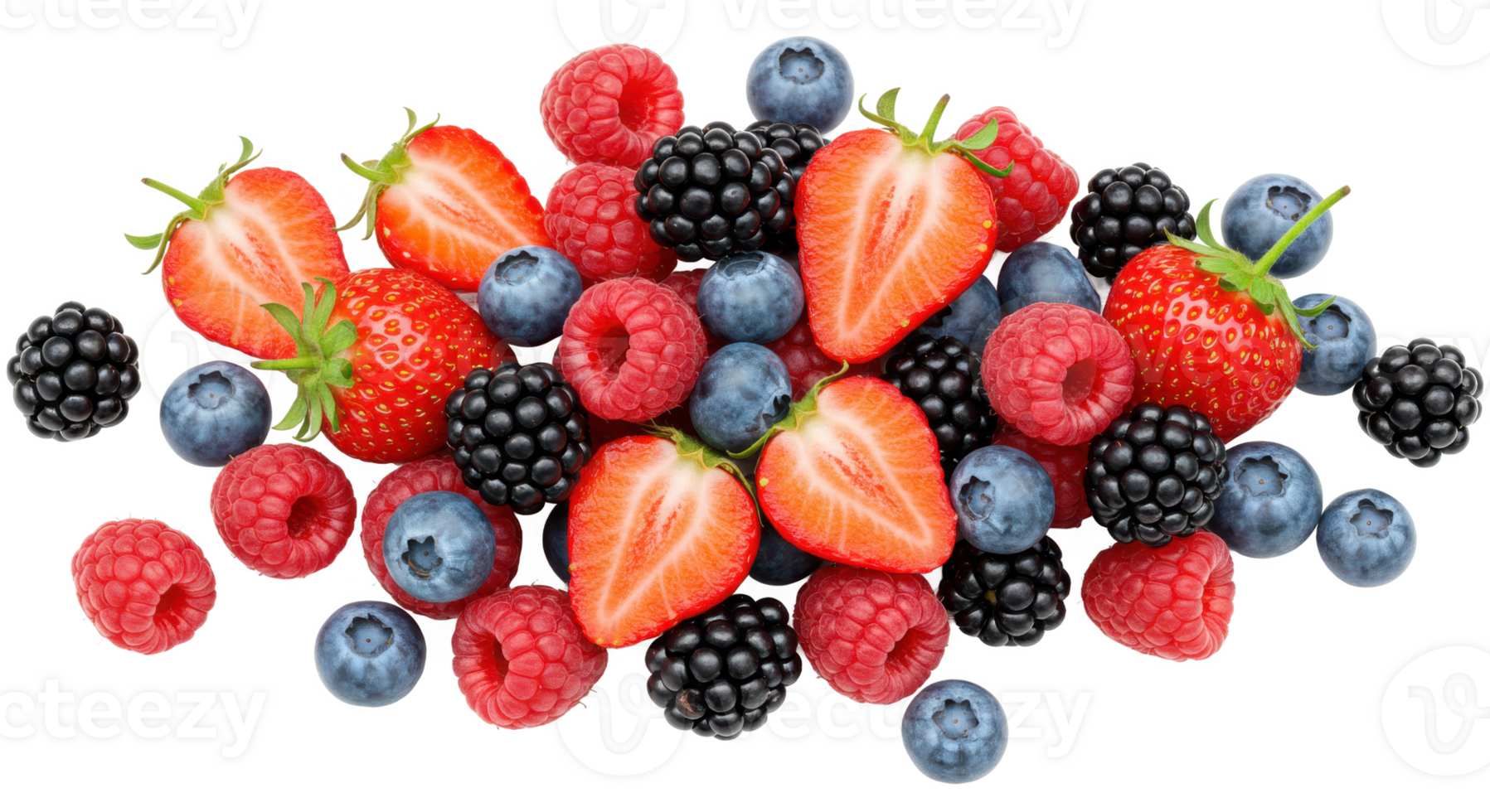 A vibrant assortment of fresh berries including strawberries raspberries png