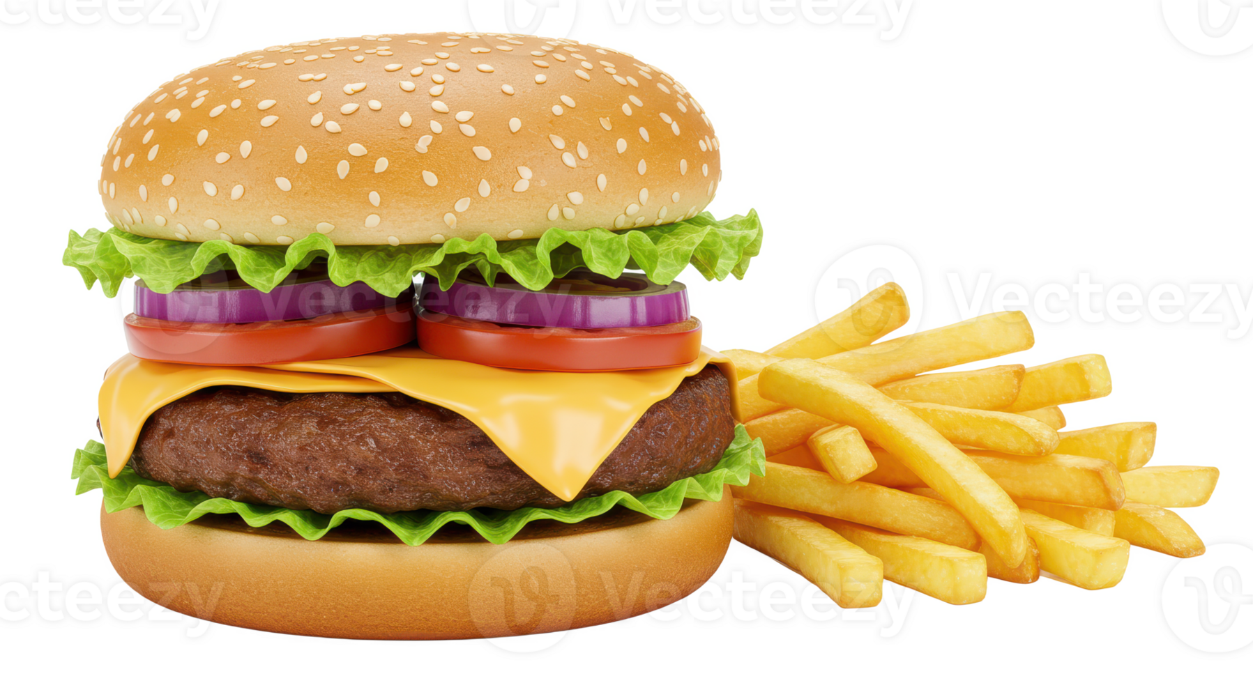 A close up shot of a burger with lettuce tomato onion and cheese png