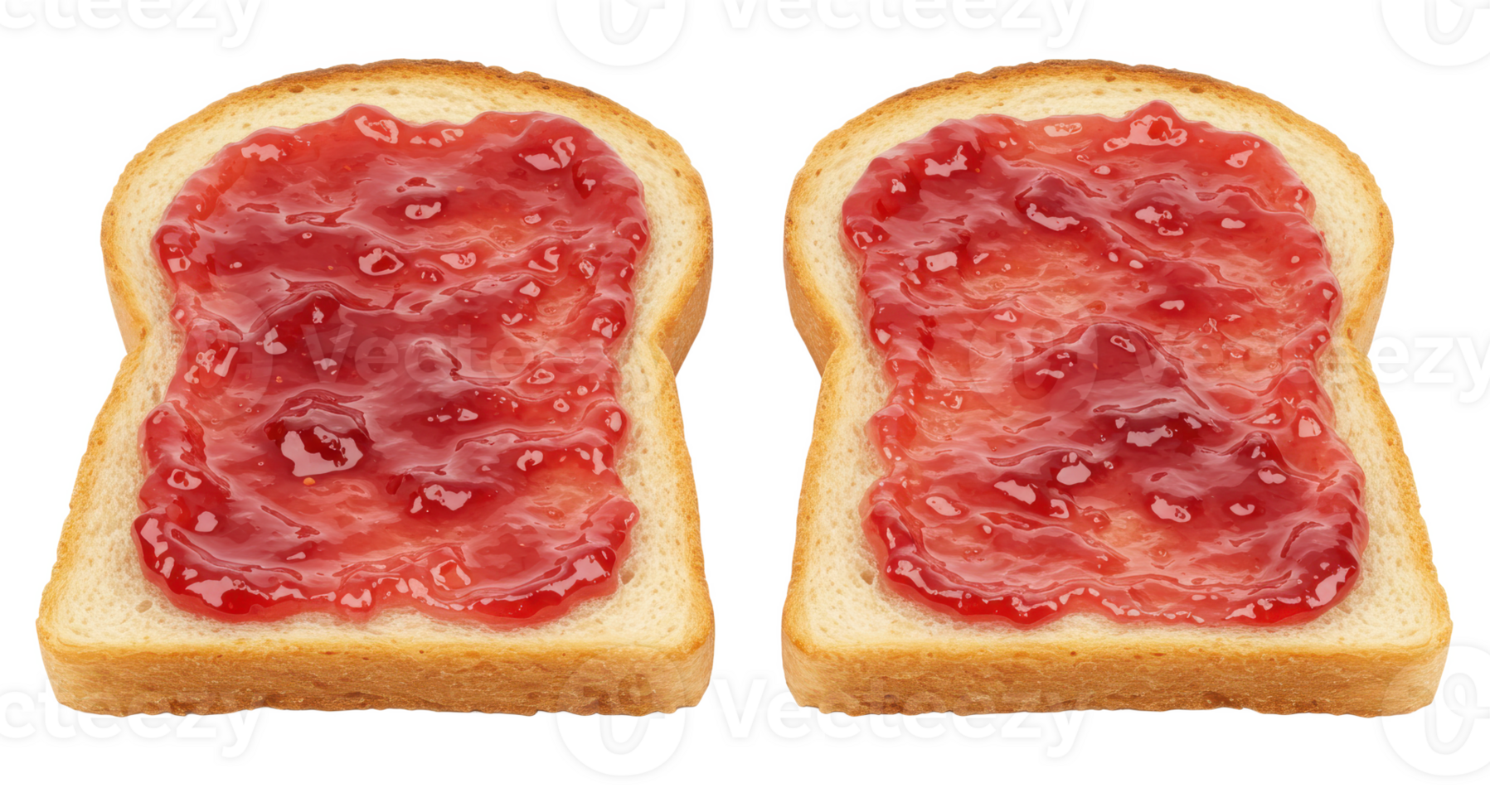 Two slices of toast with a generous layer of red jam spread evenly across png
