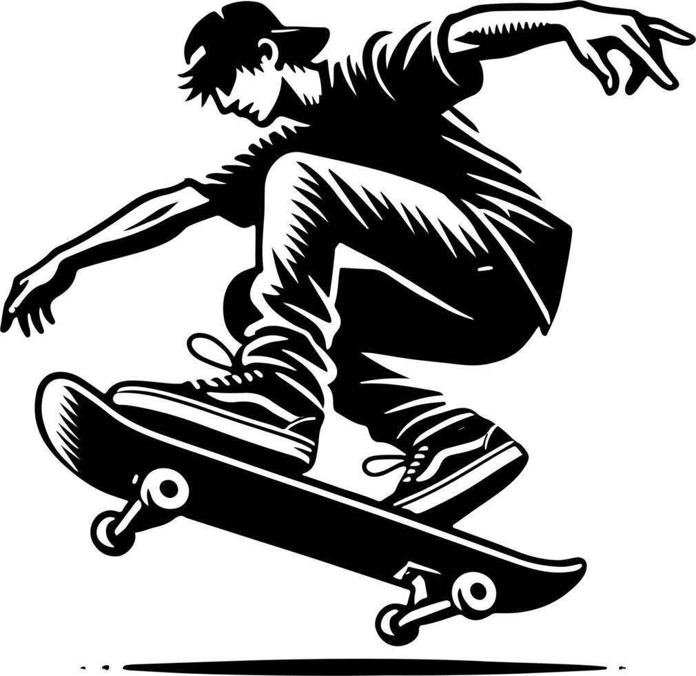 Skateboarder Doing An Ollie, Black And White Skateboard Silhouette vector