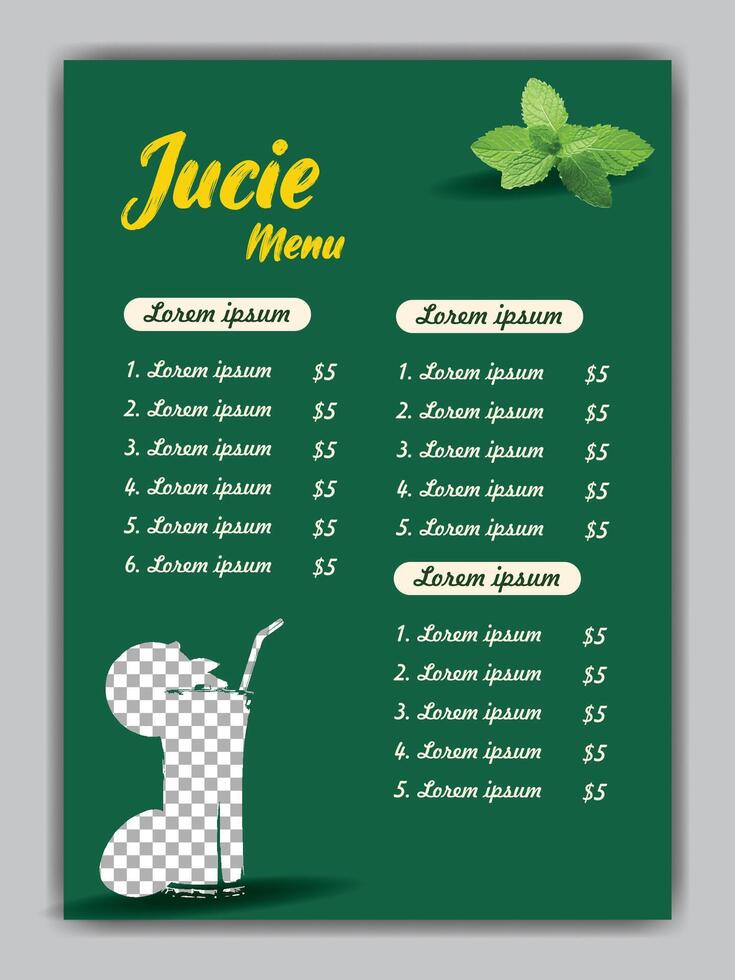 Juice Menu Design with Fresh Beverage Illustration. vector