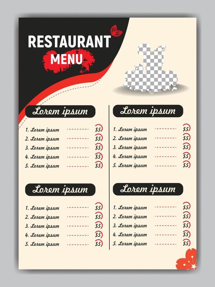 Minimalist A4 Food Menu Flyer Template. vector