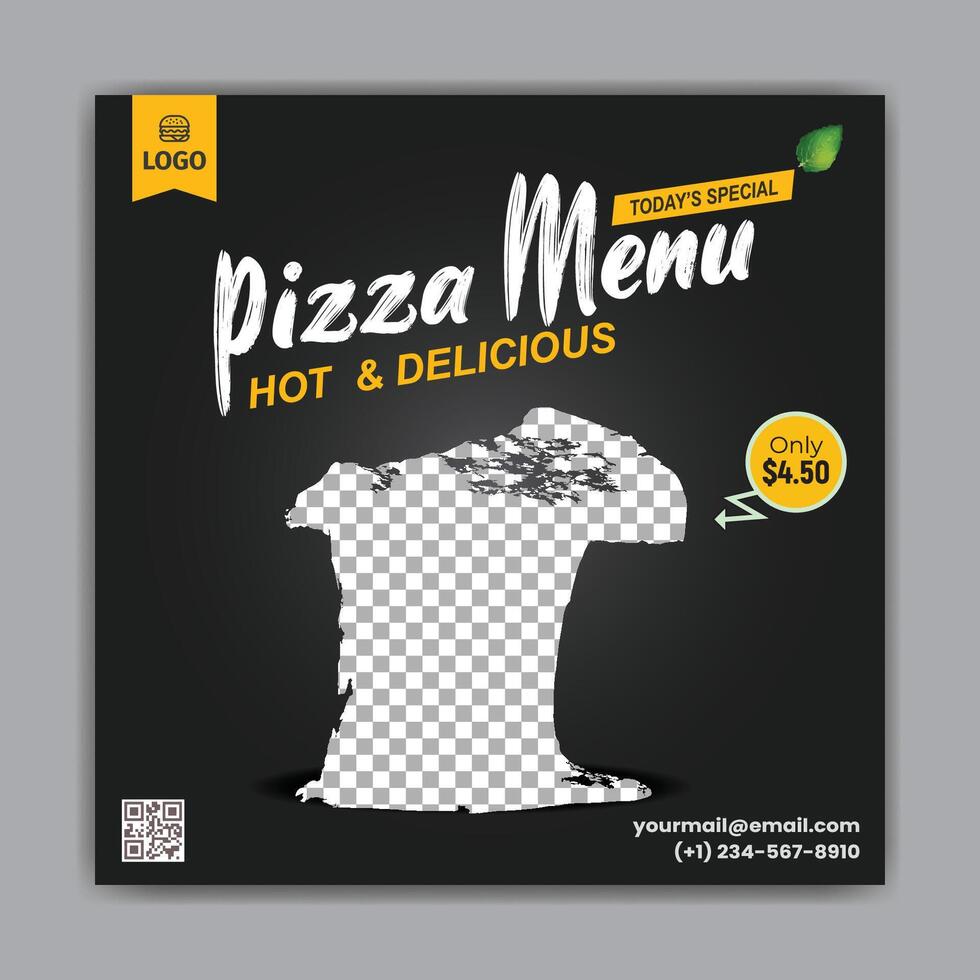 Pizza menu for social media poster. vector
