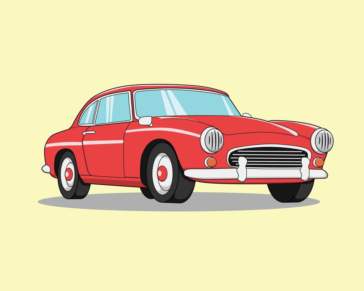 Red classic retro car illustration, the vintage vehicles design vector