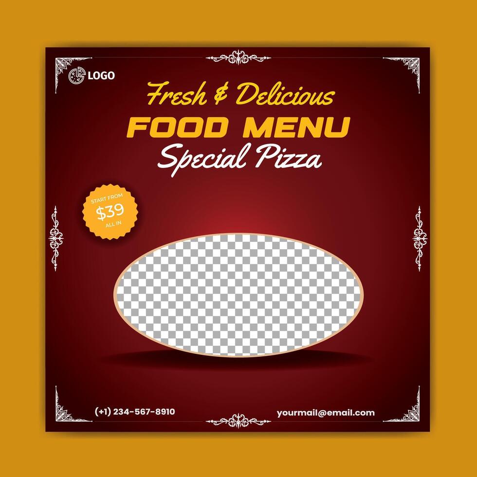 Fresh and delicious food menu for social media poster. vector