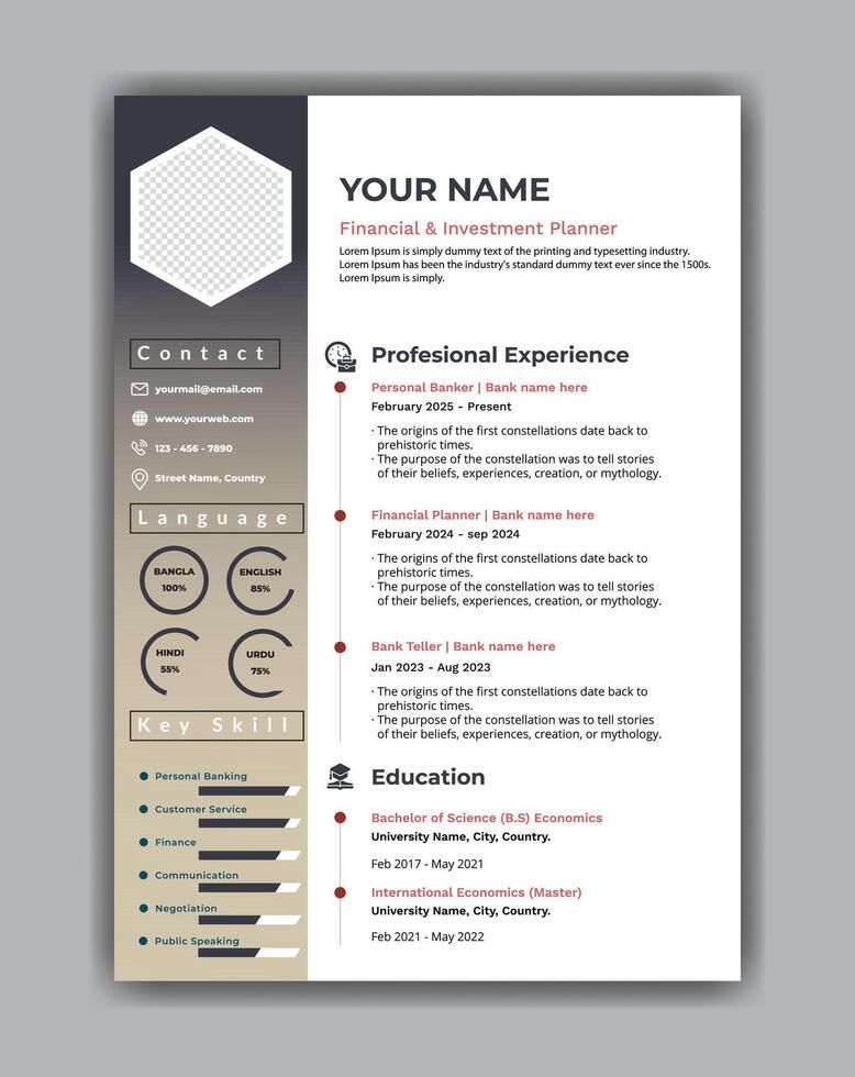 Professional Resume Template for Job Seekers. vector