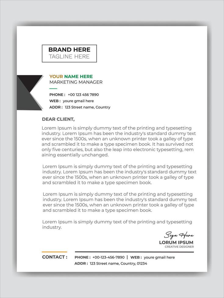 Simple Office Letterhead. CMYK A4 Document. vector