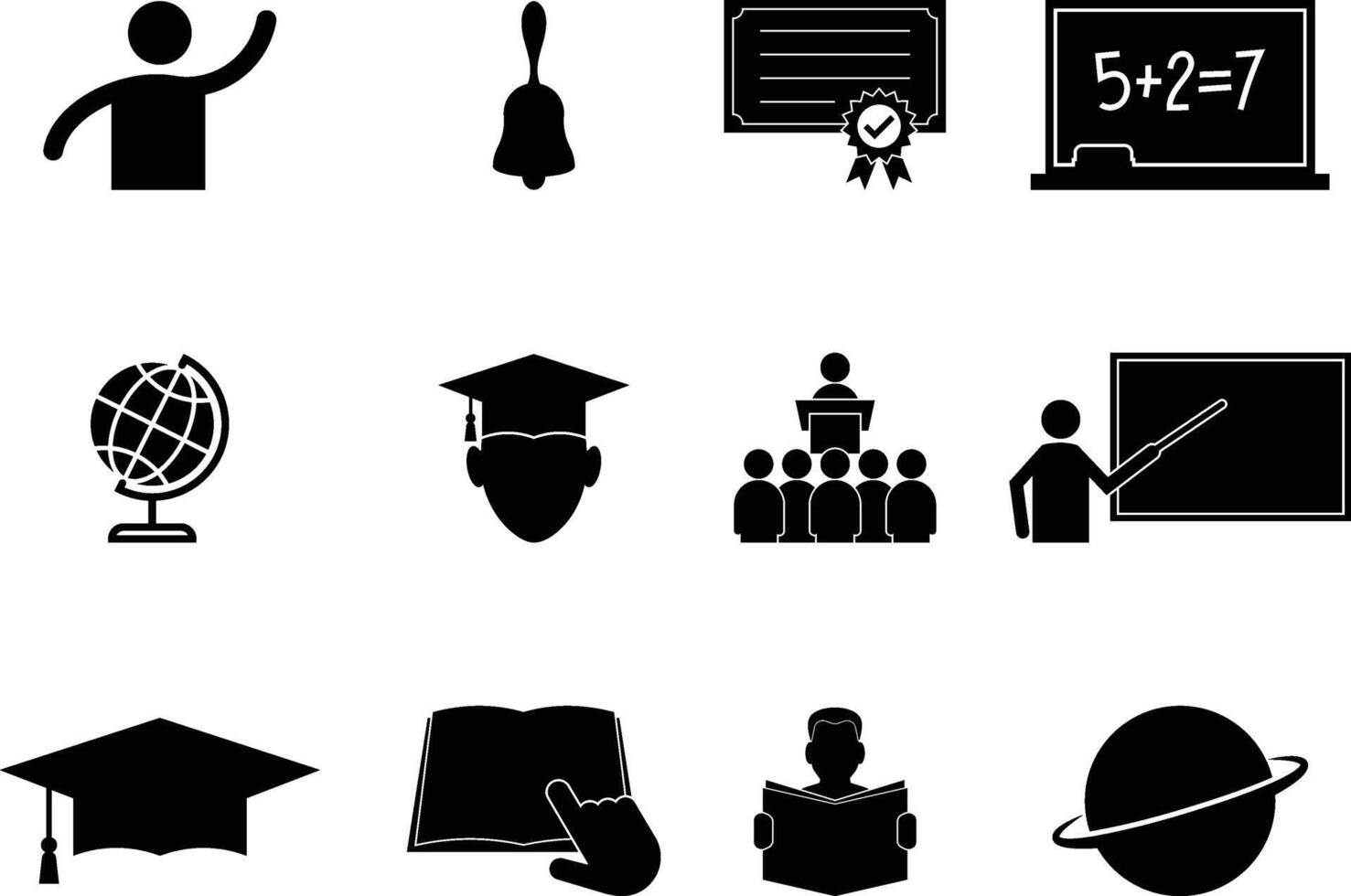 Graduation, Reading, Blackboard, Lecturing, Teaching, Certificate Education Icon Collection vector