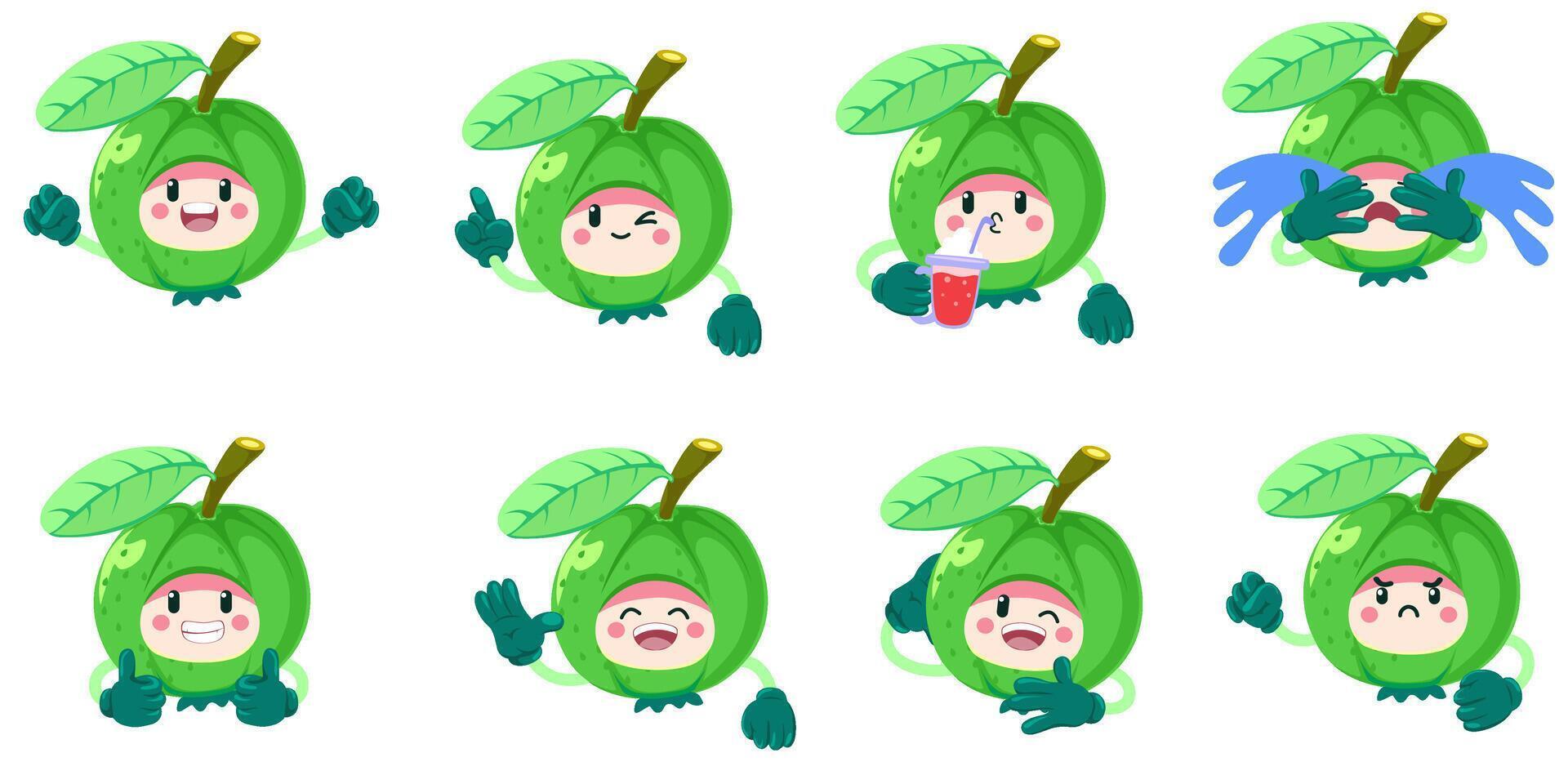 Illustration mascot guava set packs vector