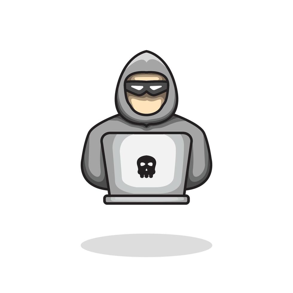 illustration of a hacker attack showing a hooded figure in front of a computer vector