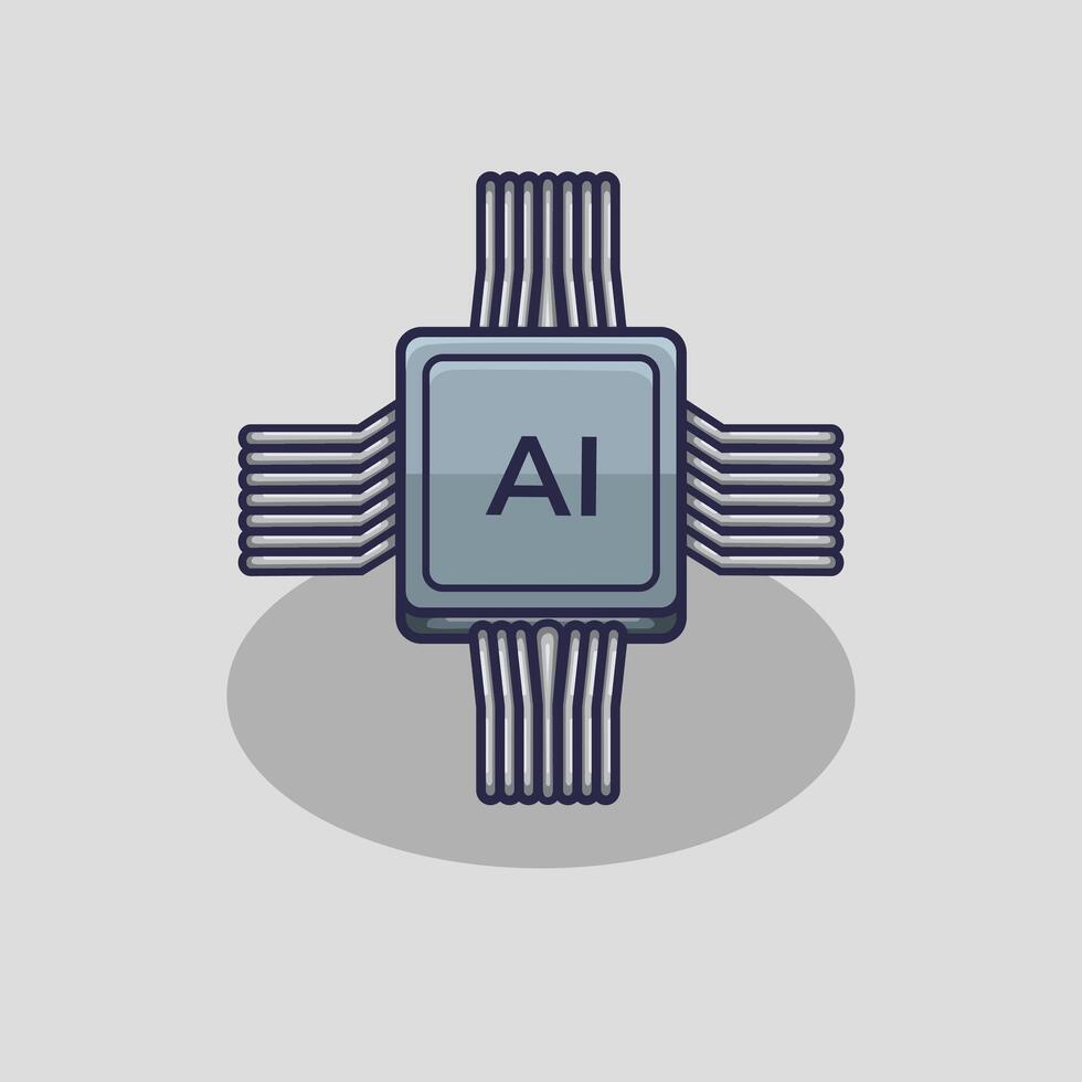 illustration of an AI microchip with a futuristic design featuring advanced electronic circuits and glowing blue lights Perfect for artificial intelligence machine learning digital technology vector