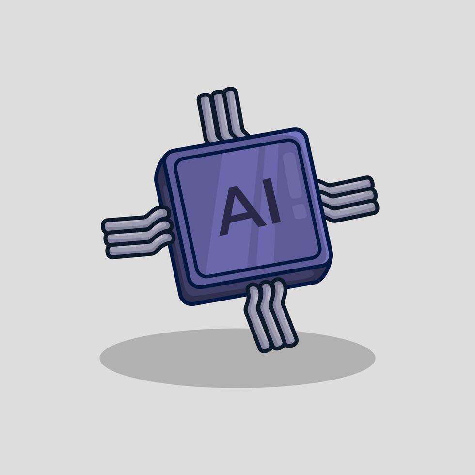 AI microchip with a futuristic design featuring advanced electronic circuits cartoon illustration for web and graphic design vector
