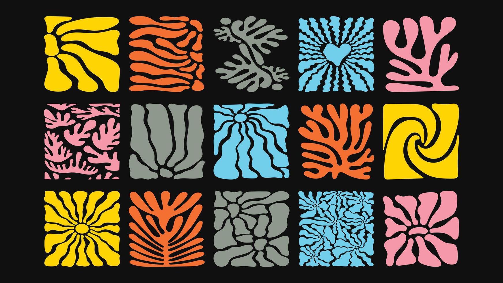 Psychedelic seamless floral pattern with dynamic ocean waves, vibrant naive plants, and funky retro color scheme, ideal for statement fashion prints. vector