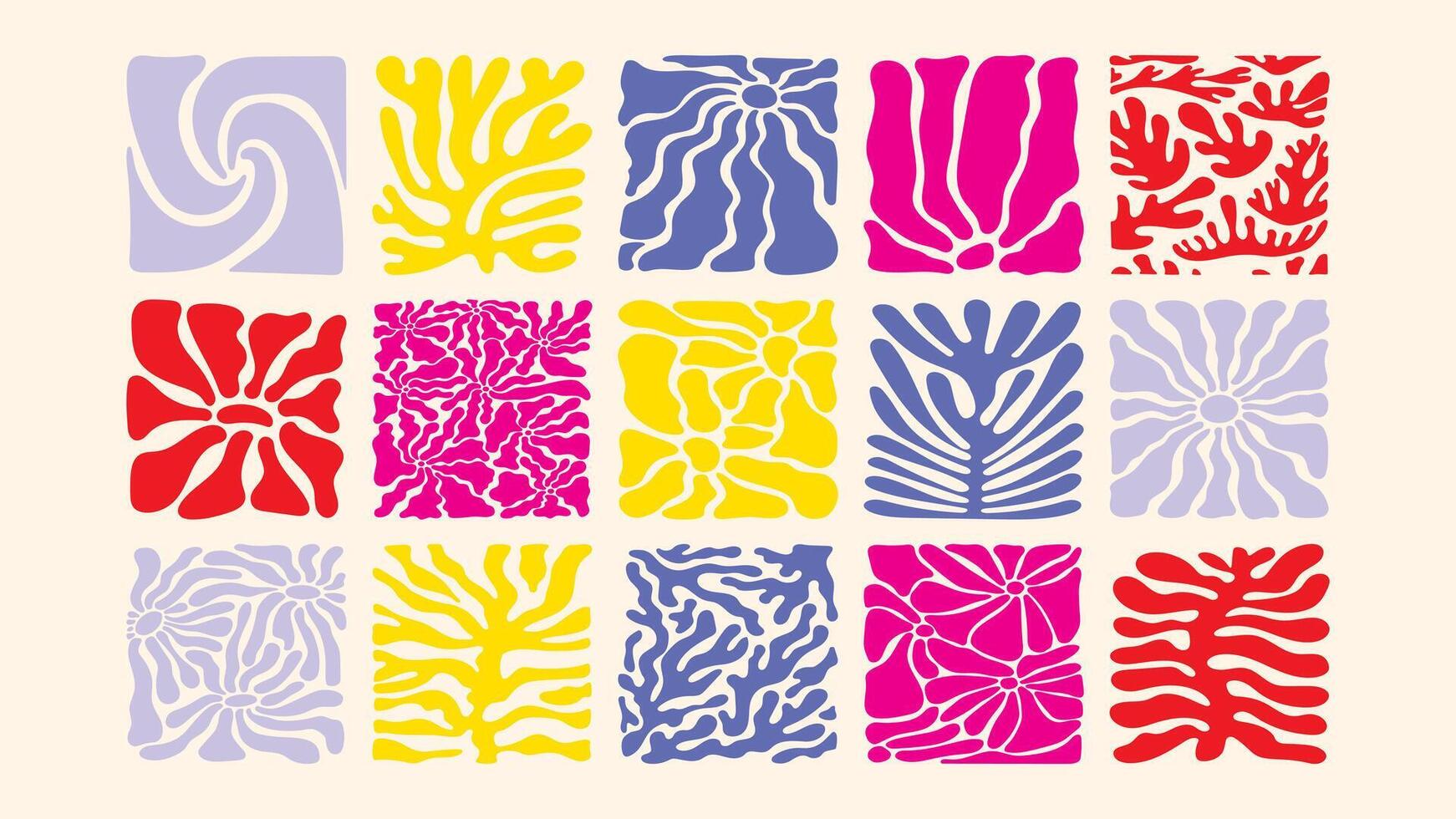 Seamless ocean-inspired pattern with groovy floral motifs, hand sketched plants and waves, retro tropical aesthetic for surface design. vector