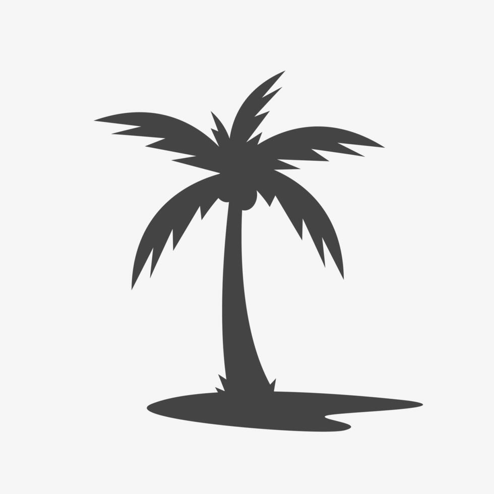 Black Coconut Palm Silhouette. Tropical tree in island icon. Paradise beach vector